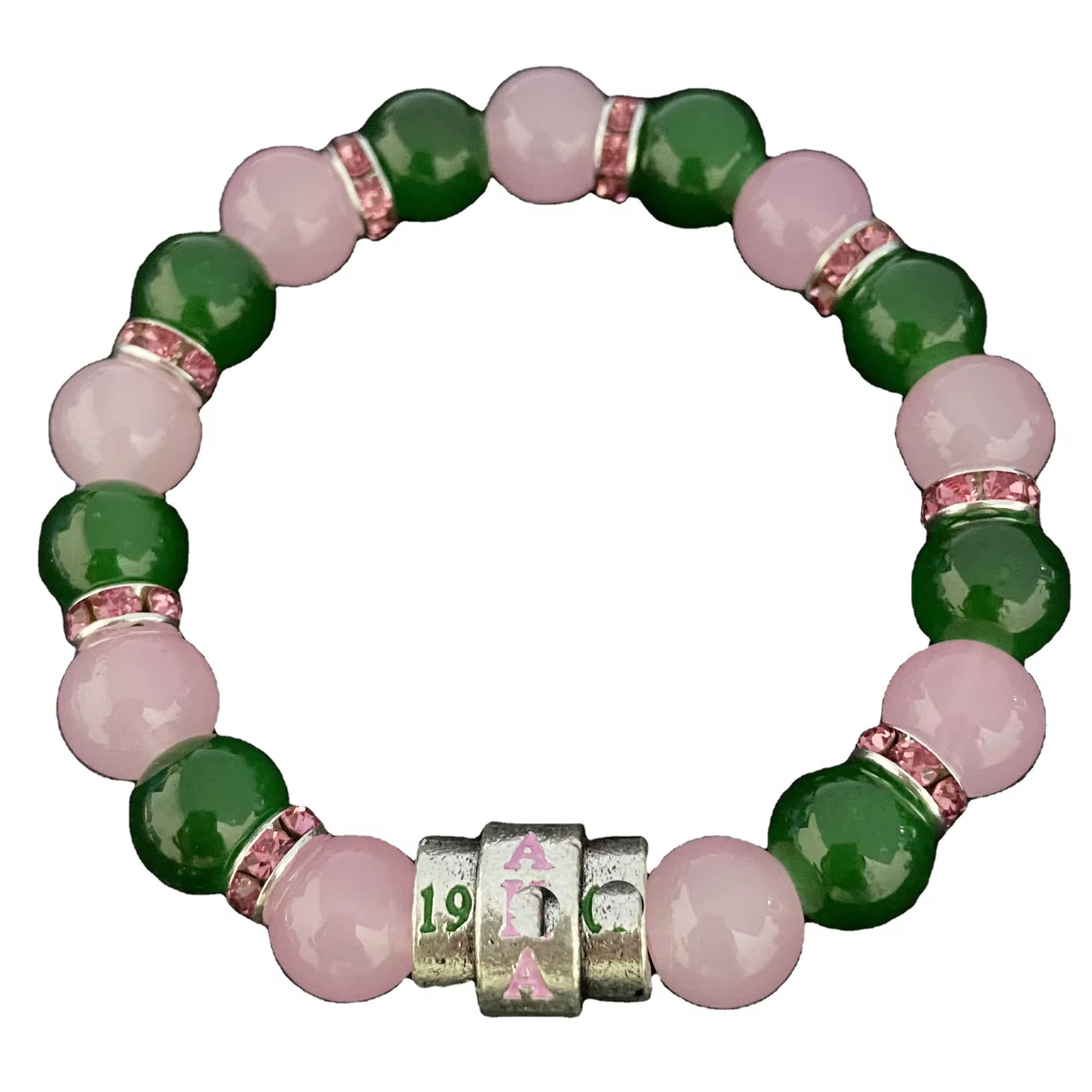 Alpha Kappa Alpha Natural Stone Beaded Bracelet Pink And Green