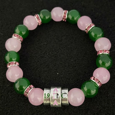 Alpha Kappa Alpha Natural Stone Beaded Bracelet Pink And Green