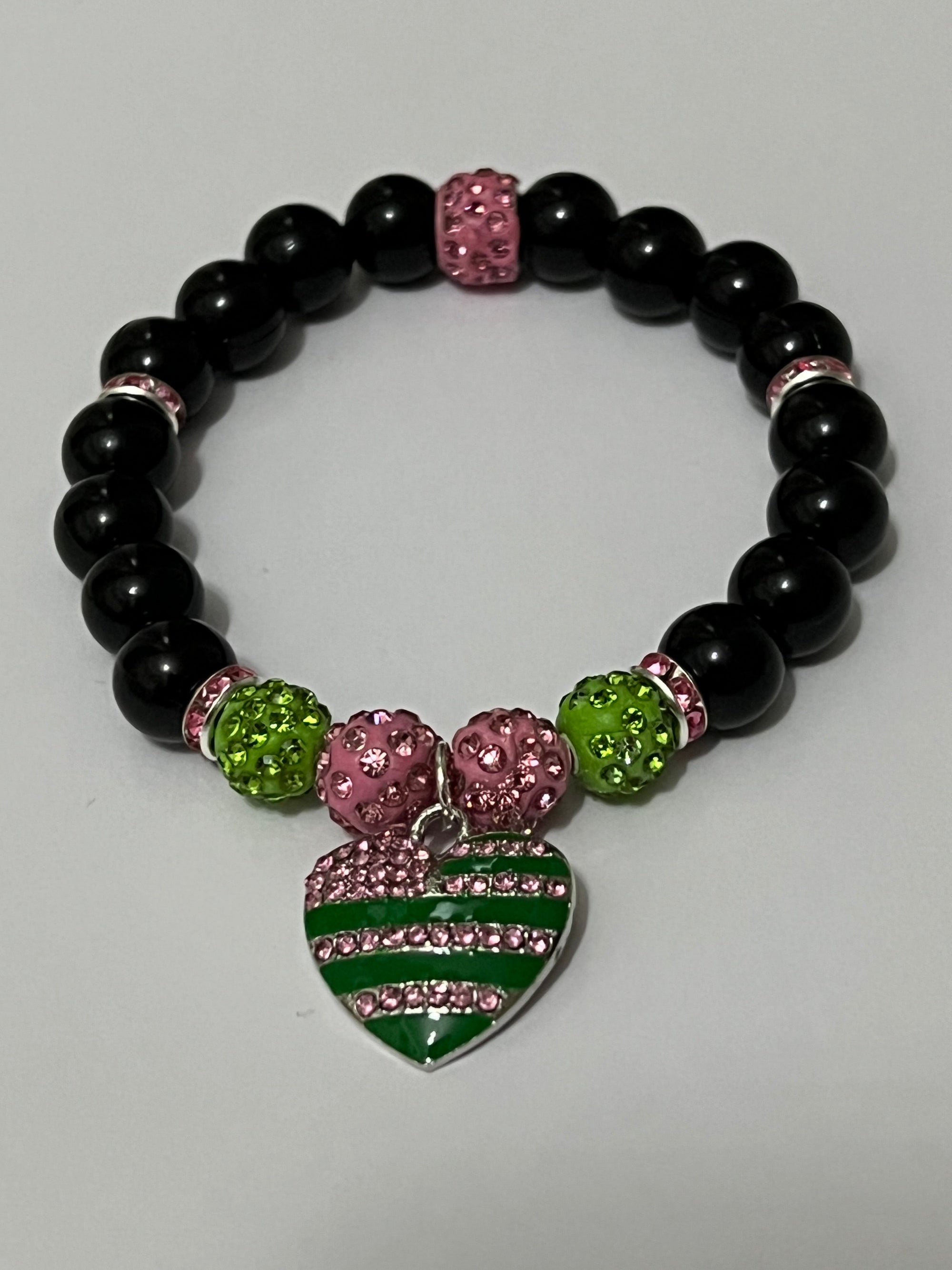 Alpha Kappa Alpha AKA Bling Heart of America Bracelet Black