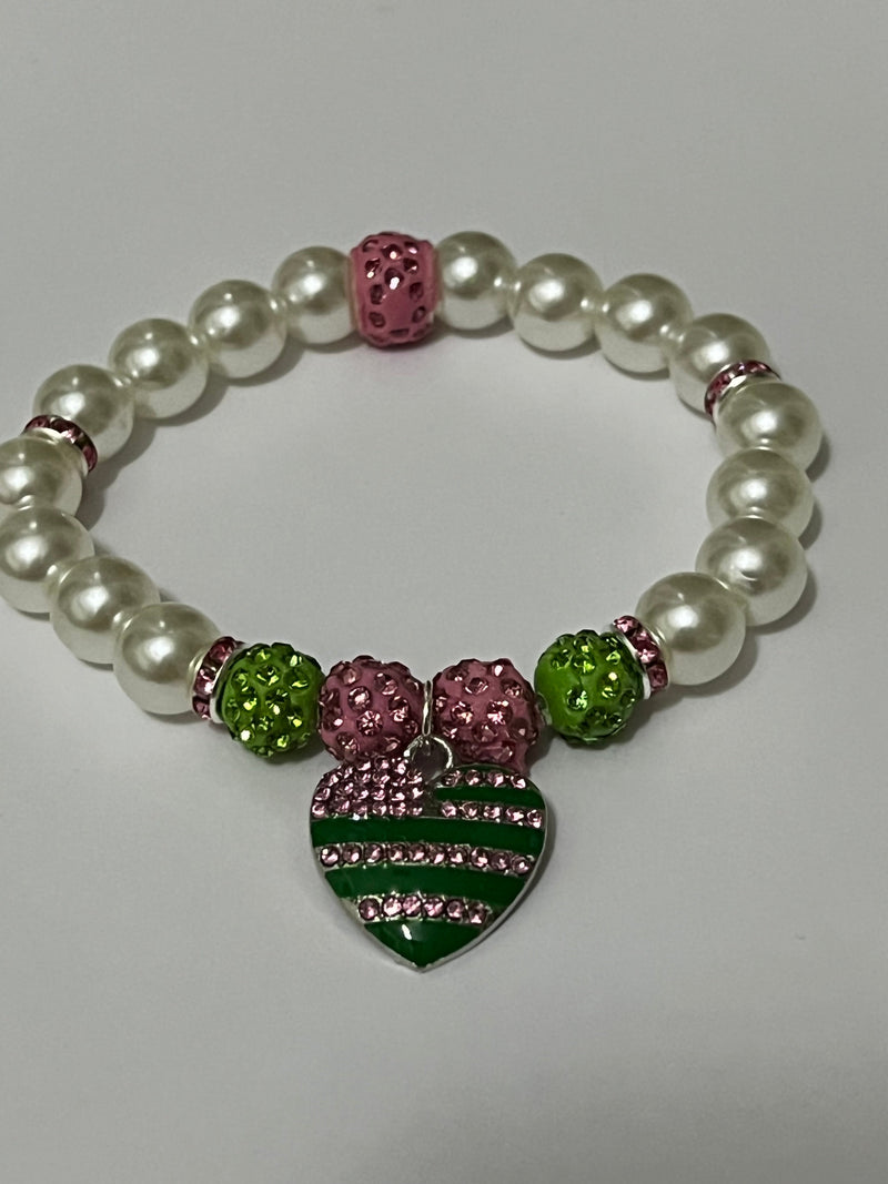 Alpha Kappa Alpha AKA Bling Heart of America Bracelet Pearl