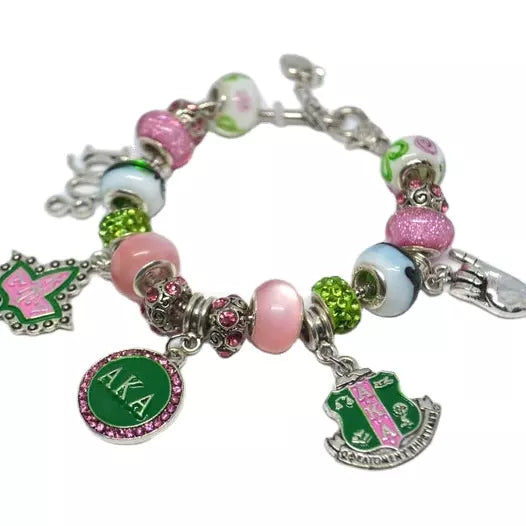 Alpha Kappa Alpha AKA Floral Charm Bracelet