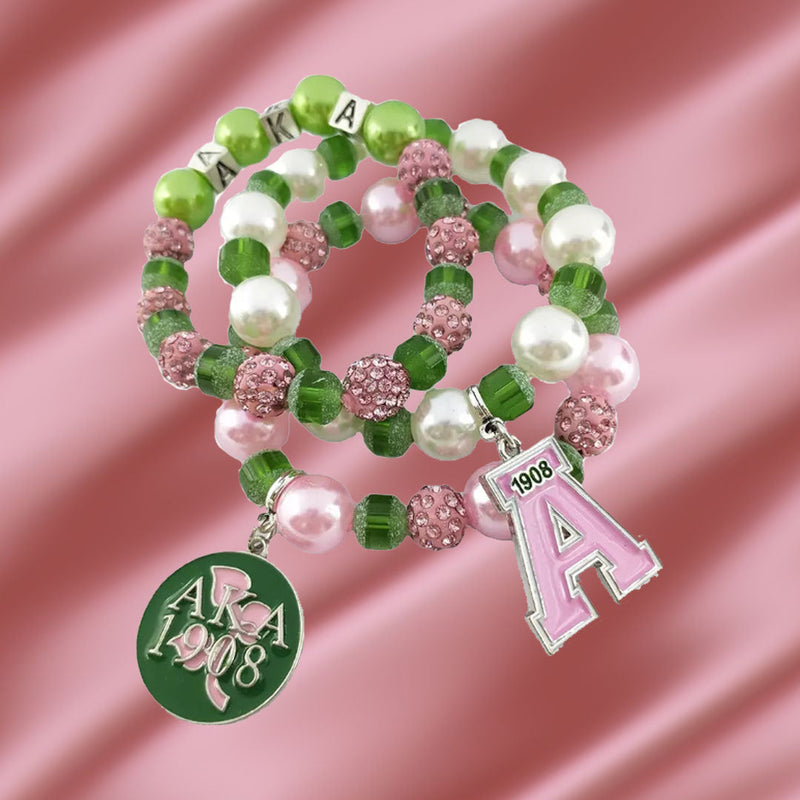 Alpha Kappa Alpha Beaded Bling A Charm Bracelet Set of 3