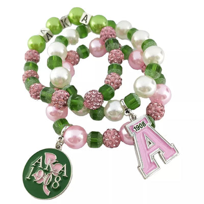 Alpha Kappa Alpha Beaded Bling A Charm Bracelet Set of 3