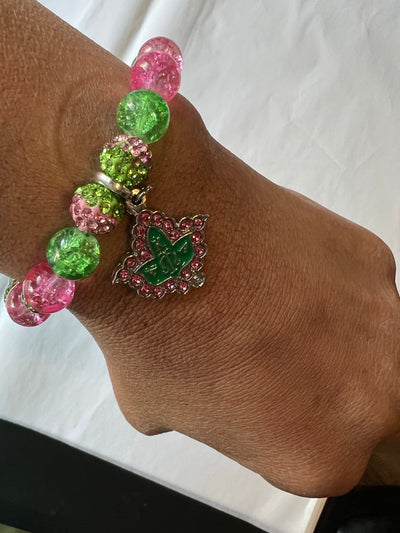 Alpha Kappa Alpha Beaded Bling Charm Bracelet Pink Ivy