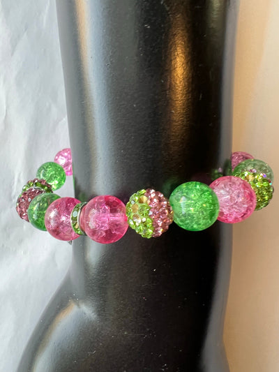 Alpha Kappa Alpha Beaded Bling Charm Bracelet Pink Ivy