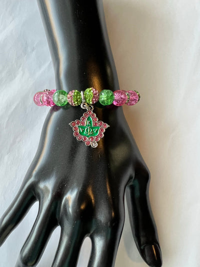 Alpha Kappa Alpha Beaded Bling Charm Bracelet Pink Ivy