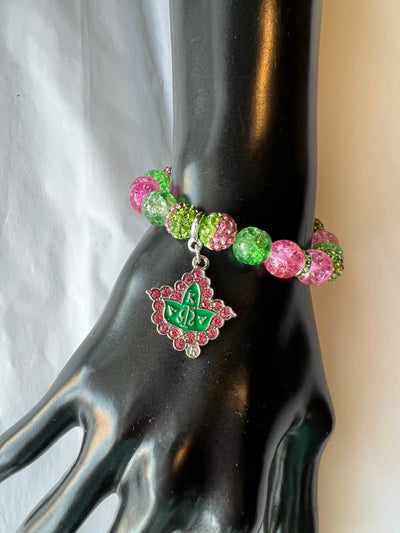 Alpha Kappa Alpha Beaded Bling Charm Bracelet Pink Ivy