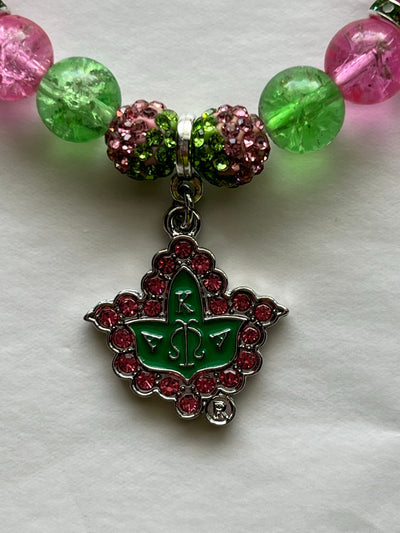 Alpha Kappa Alpha Beaded Bling Charm Bracelet Pink Ivy