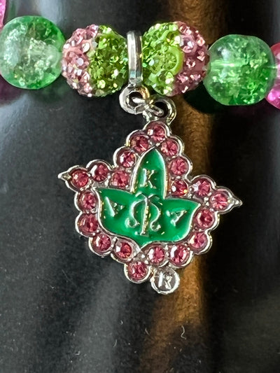 Alpha Kappa Alpha Beaded Bling Charm Bracelet Pink Ivy