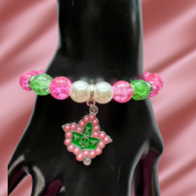 Alpha Kappa Alpha Beaded Bling Charm Bracelet Pink Pearl