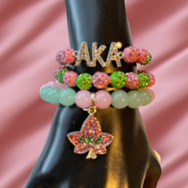 Alpha Kappa Alpha Beaded Bling Charm Bracelet Set