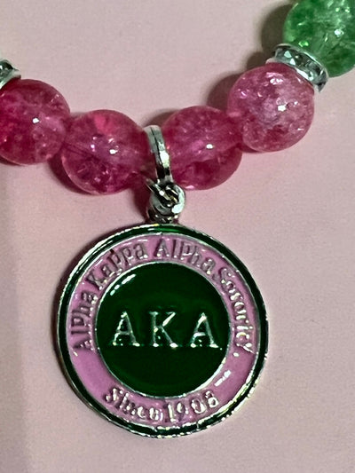 Alpha Kappa Alpha Beaded Round Medallion Bracelet