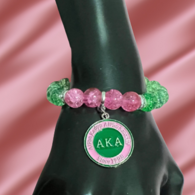 Alpha Kappa Alpha Beaded Round Medallion Bracelet - Sorority Bracelets