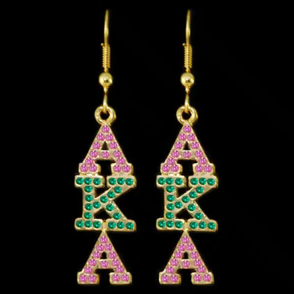 Alpha Kappa Alpha Bling Austrian Crystal Earrings Gold