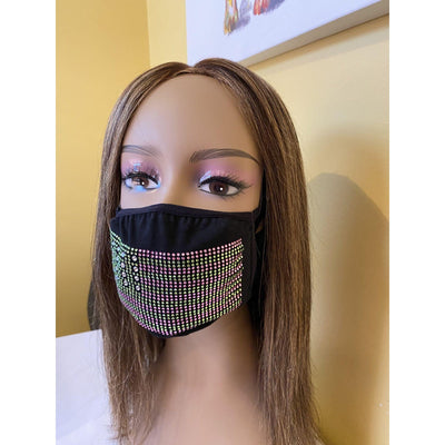 Alpha Kappa Alpha Bling Flag Face Mask Pink and Green