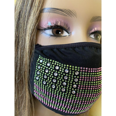 Alpha Kappa Alpha Bling Flag Face Mask Pink and Green