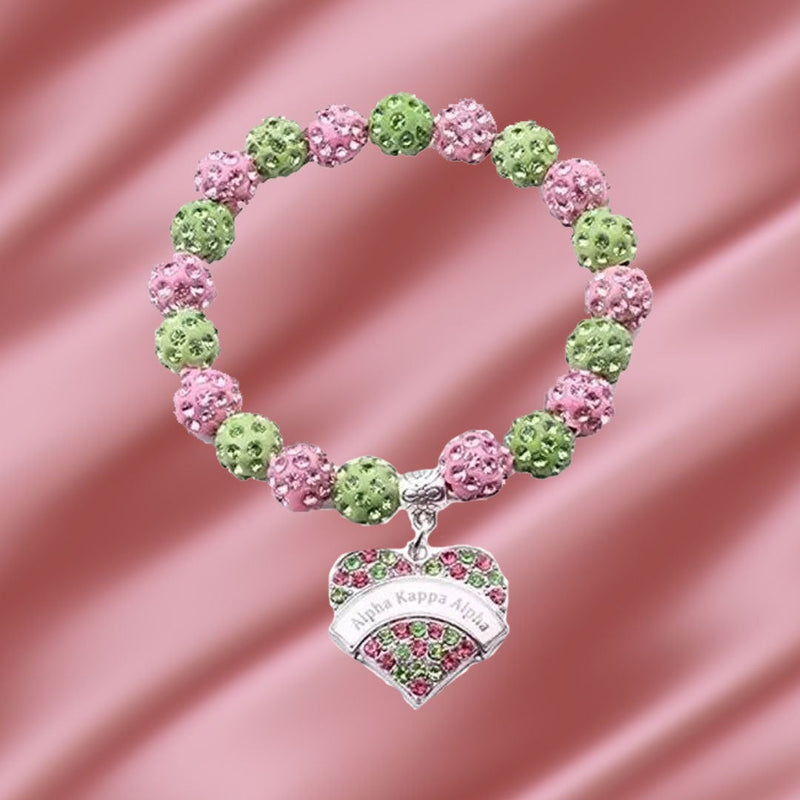 Alpha Kappa Alpha Bling Heart Charm Bracelet