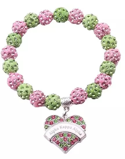 Alpha Kappa Alpha Bling Heart Charm Bracelet