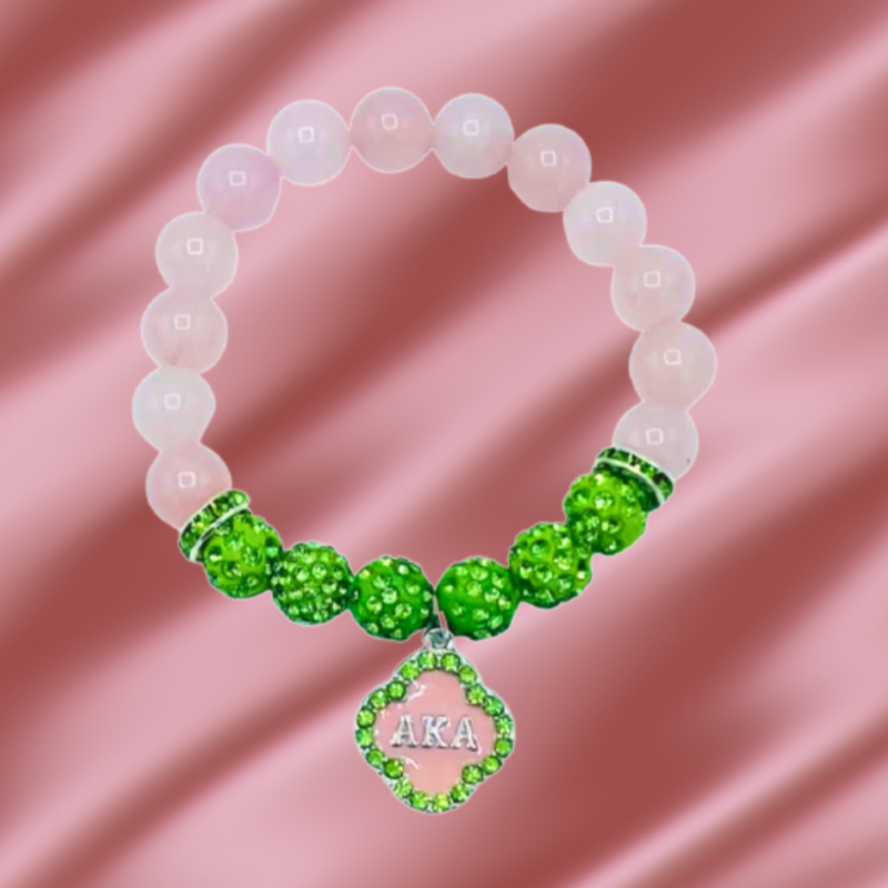 Alpha Kappa Alpha Bling Natural Agate Fleur Elastic Charm Bracelet