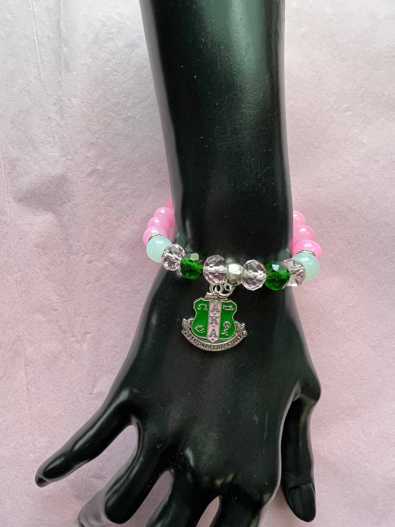 Alpha Kappa Alpha Bling Natural Agate Shield Charm Bracelet