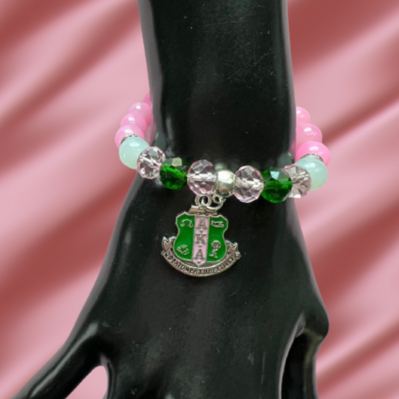 Alpha Kappa Alpha Bling Natural Agate Shield Charm Bracelet