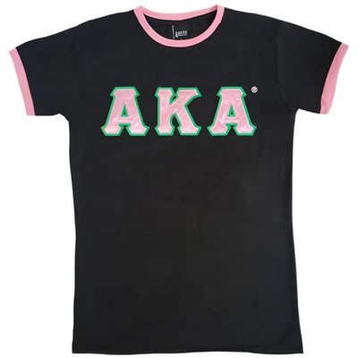 Alpha Kappa Alpha Classic Satin Letter Ringer T-shirt Black - Apparel & Accessories