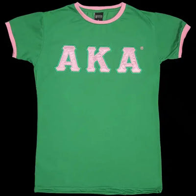 Alpha Kappa Alpha Classic Satin Letter Ringer T-shirt Green - Apparel & Accessories