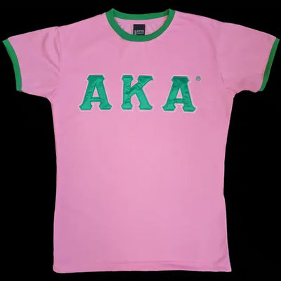 Alpha Kappa Alpha Classic Satin Letter Ringer T-shirt Pink - Apparel & Accessories