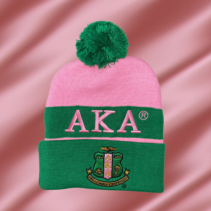 Alpha Kappa Alpha Embroidered Knit Beanie Hat - Apparel & Accessories