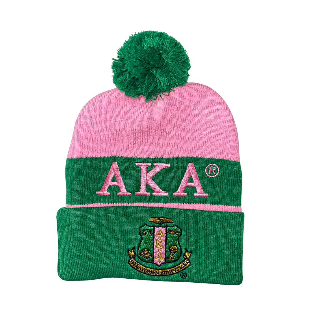 Alpha Kappa Alpha Embroidered Knit Beanie Hat - Apparel & Accessories