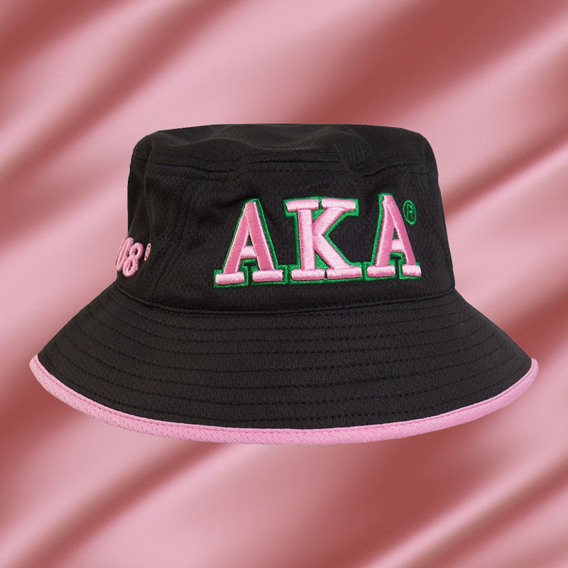 Alpha Kappa Alpha Flexfit Embroidered Bucket Hat Black - Apparel & Accessories