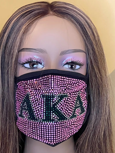 Alpha Kappa Alpha Full Rhinestone Bling Face Mask Pink