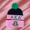 Alpha Kappa Alpha Knit Embroidered Beanie Hat Black