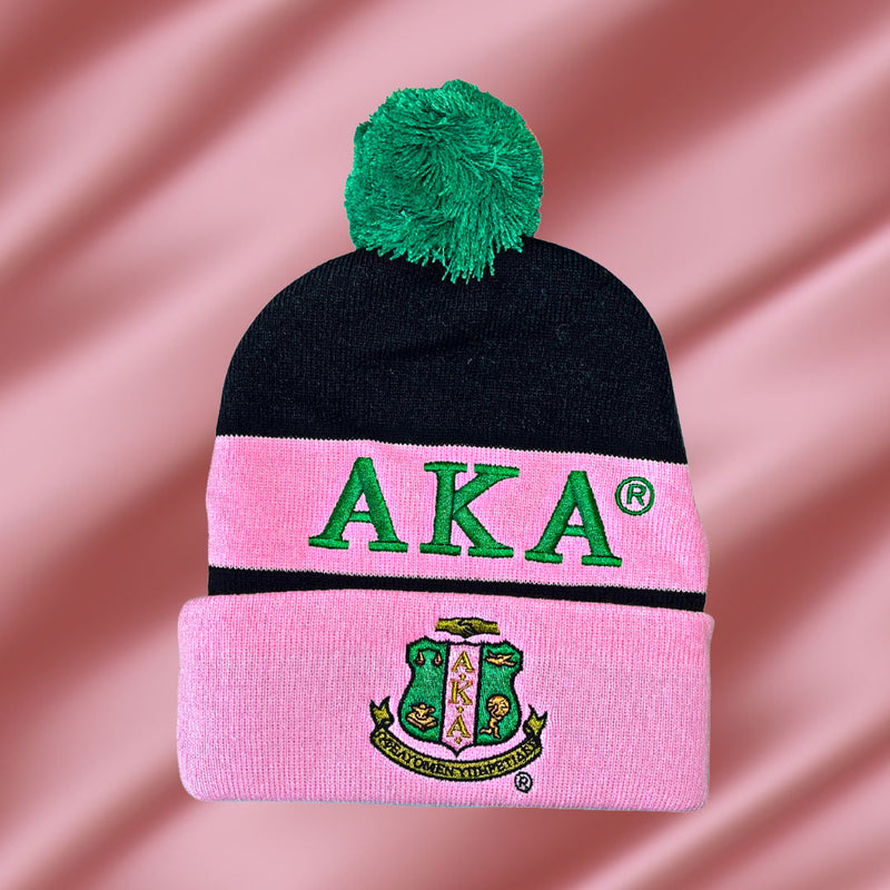 Alpha Kappa Alpha Knit Embroidered Beanie Hat Black - Apparel & Accessories