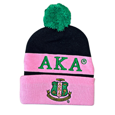 Alpha Kappa Alpha Knit Embroidered Beanie Hat Black - Apparel & Accessories