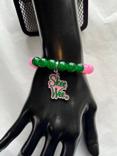 Alpha Kappa Alpha Natural Agate Beaded SKEE WEE Charm Bracelet