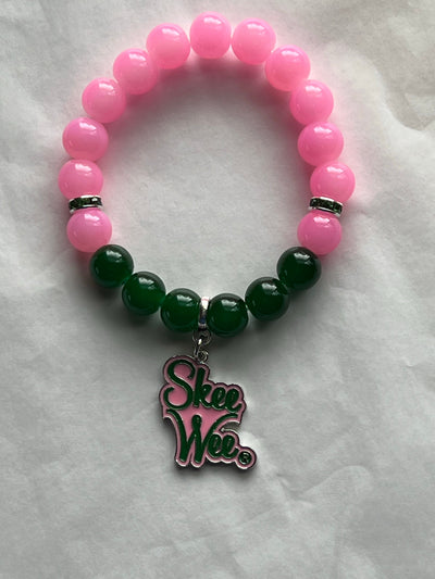 Alpha Kappa Alpha Natural Agate Beaded SKEE WEE Charm Bracelet