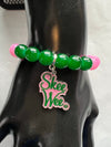 Alpha Kappa Alpha Natural Agate Beaded SKEE WEE Charm Bracelet