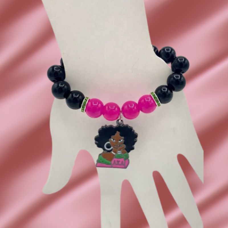 Alpha Kappa Alpha Natural Agate Pretty Girl Charm Elastic Bracelet