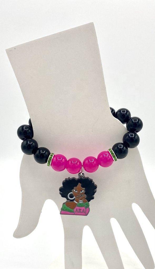 Alpha Kappa Alpha Natural Agate Pretty Girl Charm Elastic Bracelet