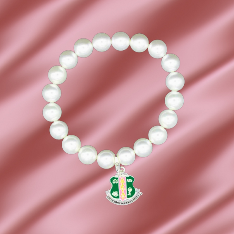 Alpha Kappa Alpha Pearl Shield Charm Elastic Bracelet