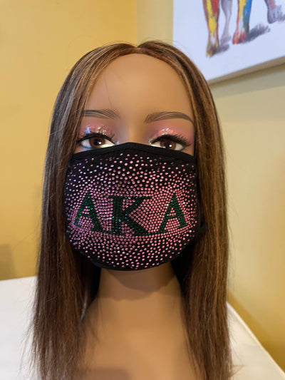 Alpha Kappa Alpha Rhinestone Bling Face Mask Pink Sprinkle