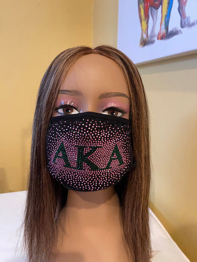 Alpha Kappa Alpha Rhinestone Bling Face Mask Pink Sprinkle