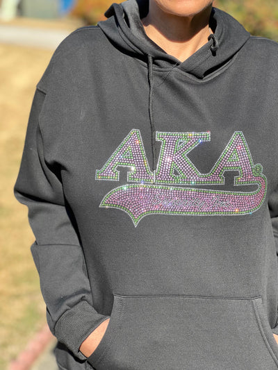 Alpha Kappa Alpha Rhinestone Bling Velour Lined Hoodie