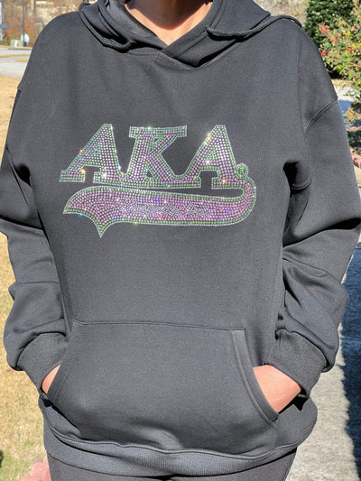 Alpha Kappa Alpha Rhinestone Bling Velour Lined Hoodie