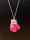 Breast Cancer Awareness Fight Bling Pink Boxing Glove Necklace - Necklaces