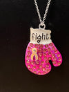 Breast Cancer Awareness Fight Bling Pink Boxing Glove Necklace - Necklaces