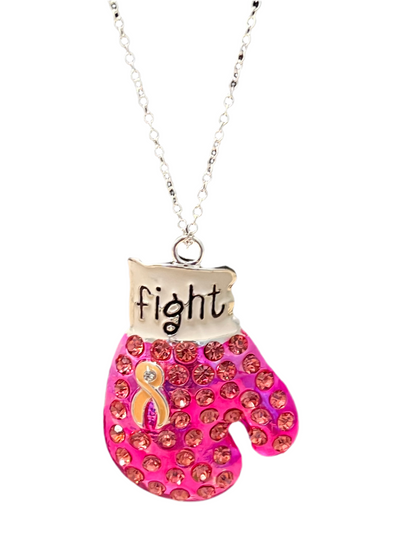 Breast Cancer Awareness Fight Bling Pink Boxing Glove Necklace - Necklaces