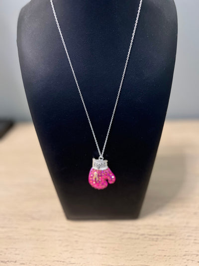 Breast Cancer Awareness Fight Bling Pink Boxing Glove Necklace - Necklaces