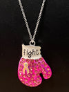 Breast Cancer Awareness Fight Bling Pink Boxing Glove Necklace - Necklaces